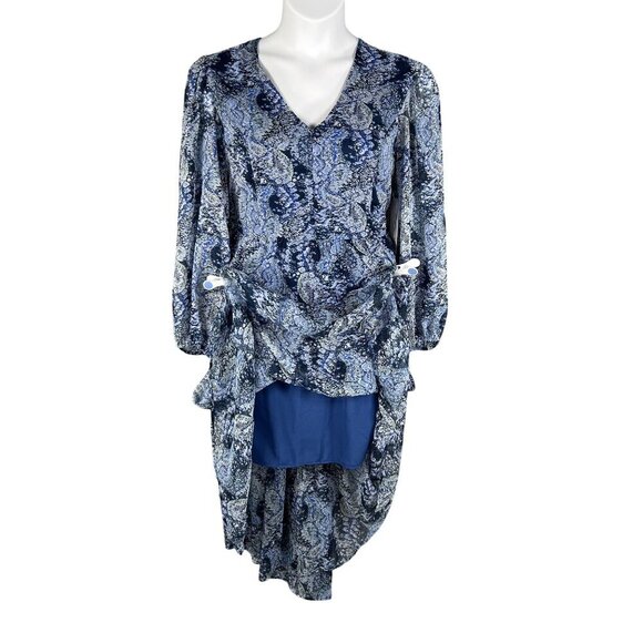 NWT Joie L Midi Dress Blue White Abstract Bohemian Balloon Sleeves Chiffon Flowy - Picture 3 of 16